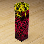 RED BURGUNDY RIBBON, BLACK GOLD ART NOUVEAU DAMASK WINE BOX<br><div class="desc">Elegant gold yellow gift box with vibrant 3D red ruby gemstone , classy, unique Art Nouveau damask, easily customizable with your text for wedding wine, nuptial gift , sweet 16, baby showers, bridal showers, quinceanera birthday parties, Bat Mitzvah, romantic engagement showers, Christmas, , holiday , office , family reunions ,...</div>