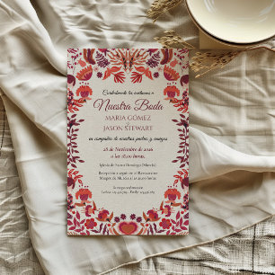 Red Burgundy Rose Floral Botanical Spanish Wedding Invitation