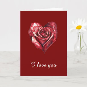 Red Burgundy Rose Heart Love Card