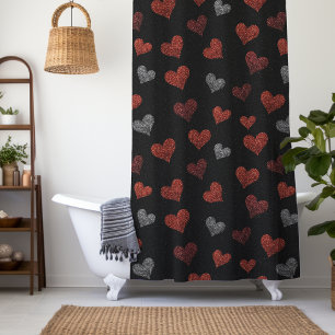 Red Burgundy Silver Glitter Hearts on Black