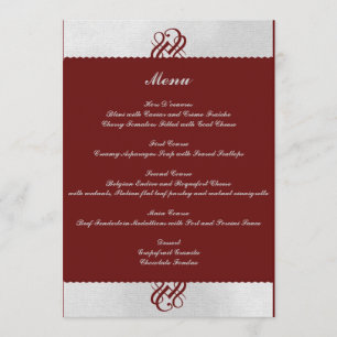 Red burgundy silver swirl custom wedding menu
