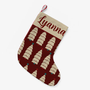 Red Burgundy Tree Pattern Retro Cozy Christmas Small Christmas Stocking