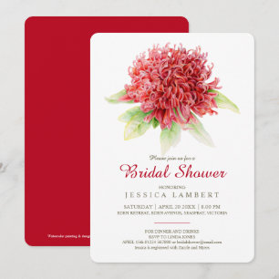 Red burgundy waratah floral bridal shower invitation