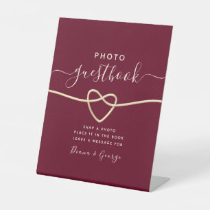 Red Burgundy Wedding Photo Guestbook Pedestal Sign
