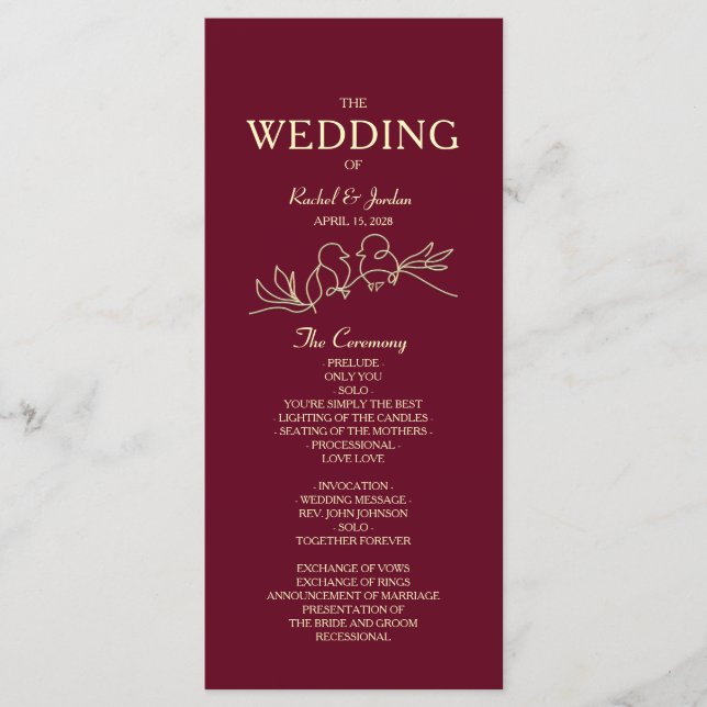 Red Burgundy Wedding Program (Front)