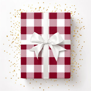 Red Burgundy White Plaid Pattern Wrapping Paper