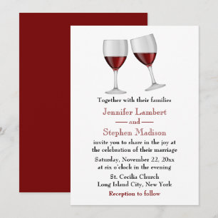 Red Burgundy Wine Glasses Wedding Party Invitation