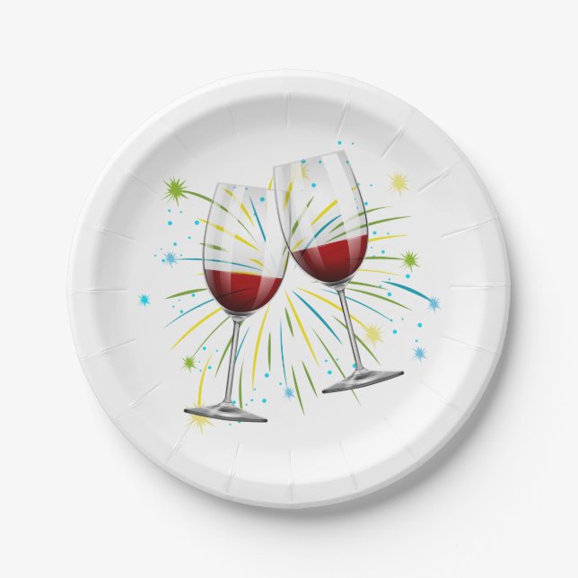 Red Burgundy Wine Glasses Wedding Winery Vineyard Paper Plate (Front)