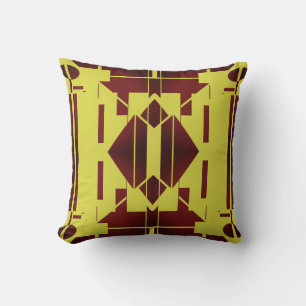 Red Burgundy Yellow Symmetrical Mediterranean Look Throw Pillow