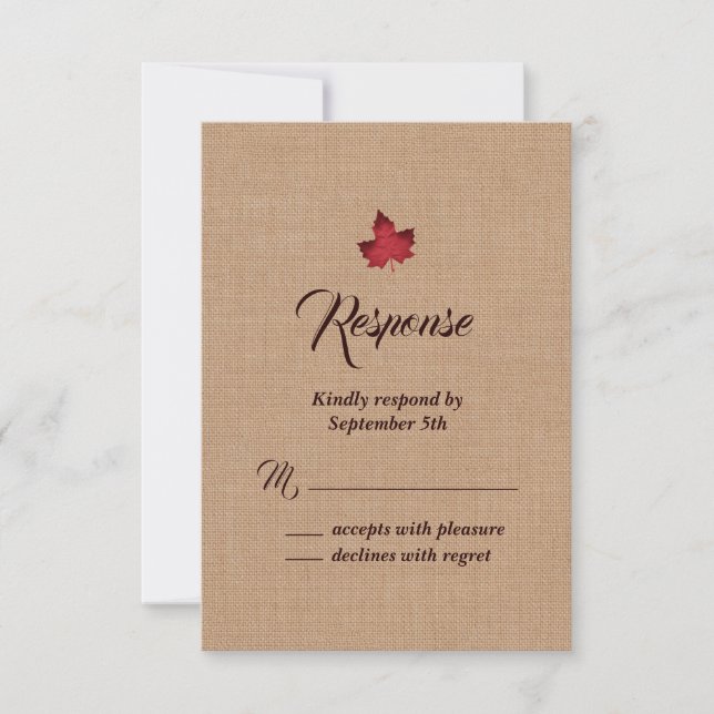 Red Burlap Maple Leaf RSVP (Front)
