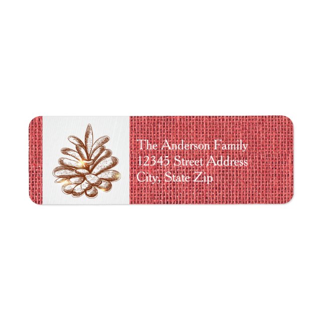 Red Burlap Pinecones Photo - Return Address Label (Front)