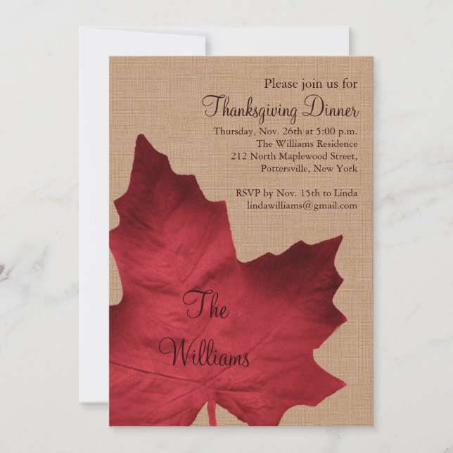 Red Burlap Thanksgiving Diner Invitation (Devant)