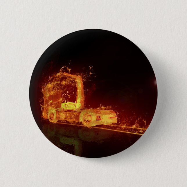 Red Burning Truck in Fire Flames 2 Inch Round Button (Front)