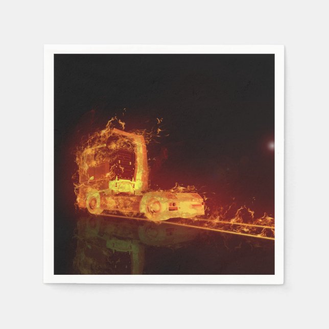 Red Burning Truck in Fire Flames Napkin (Front)