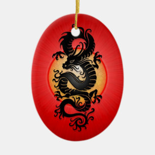 Red Burst Chinese Dragon Ceramic Ornament
