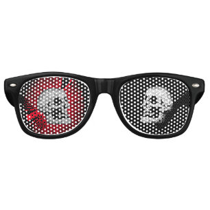 Red Burst Skull-Black & White Retro Sunglasses