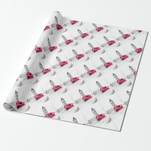 Red bus London England vintage pattern Big Ben  Wrapping Paper