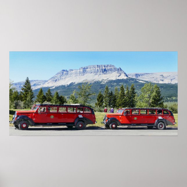 Red Buses, Glacier National Park, Montana Poster (Front)