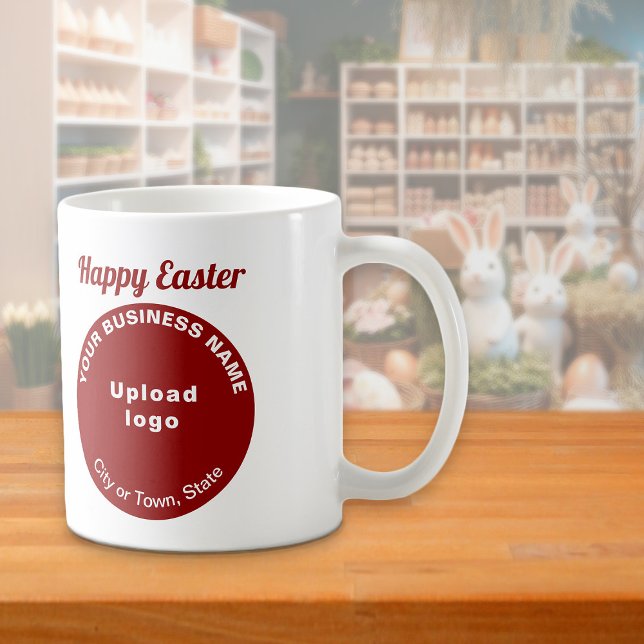 Red Business Brand | Easter | Mug (Mug with Easter greeting and red round shape business brand)