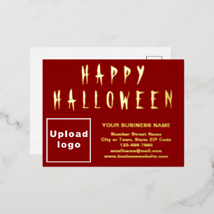 Red Business Brand on Halloween Foil Holiday Postcard