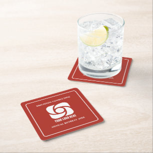 Red Business Logo Custom Company Party Square Paper Coaster