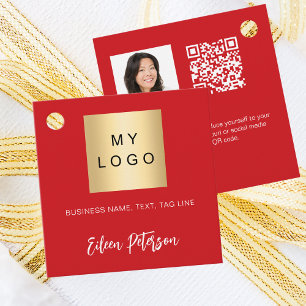 Red business logo photo QR signature hang tag
