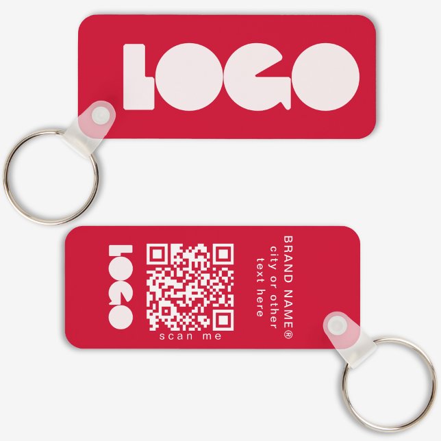 Red Business Logo & QR Code, Company  Horizontal Keychain (Creator Uploaded)