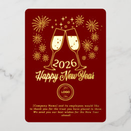 Red Business New Year 2026 Champagne Gold Foil Holiday Card