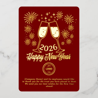 Red Business New Year 2026 Champagne Gold Foil Holiday Card
