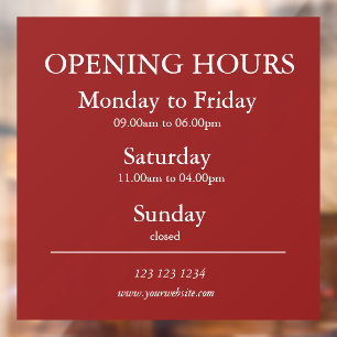 Red Business Opening Hours Sign   Window Cling