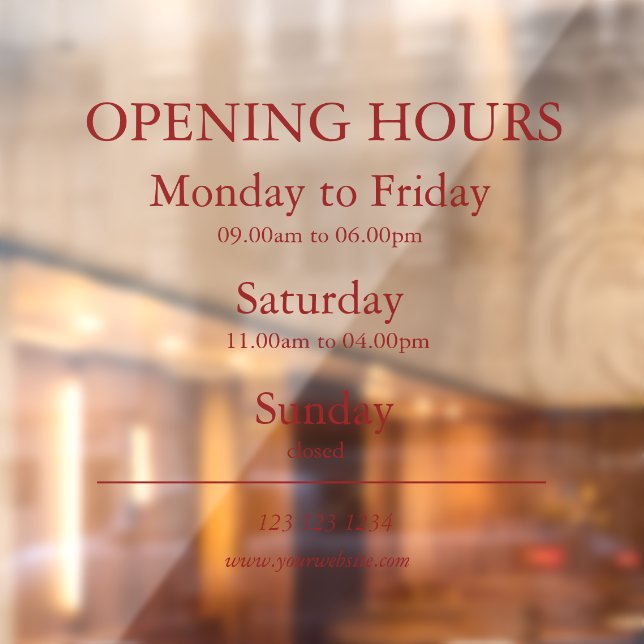 Red Business Opening Hours Sign | Window Cling (Sheet 2)