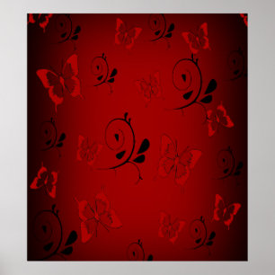 Red Butterfies and Swirls Poster