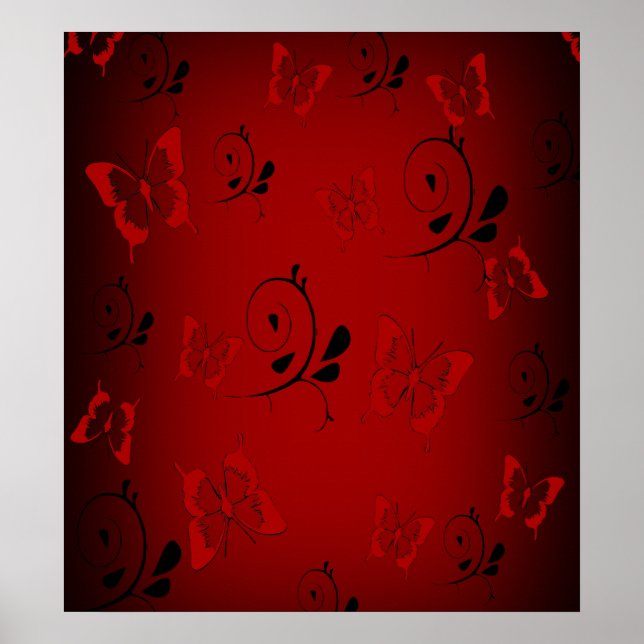 Red Butterfies and Swirls Poster (Front)