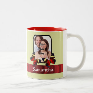 Red butterflies photo template Two-Tone coffee mug