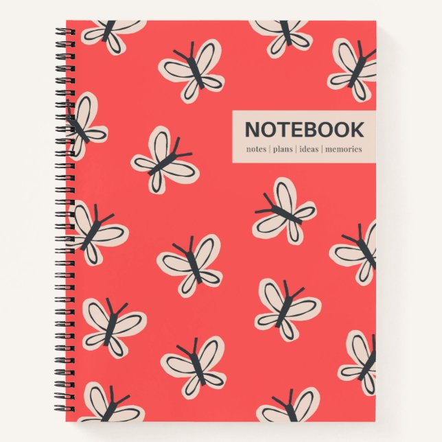 Red butterflies spiral bound notebook (Front)