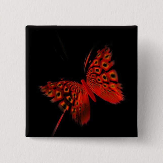 Red Butterfly 2 Inch Square Button (Front)