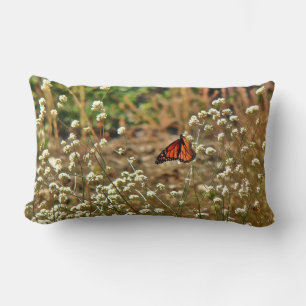 RED BUTTERFLY AMONG SPRING WILD FLOWERS LUMBAR PILLOW
