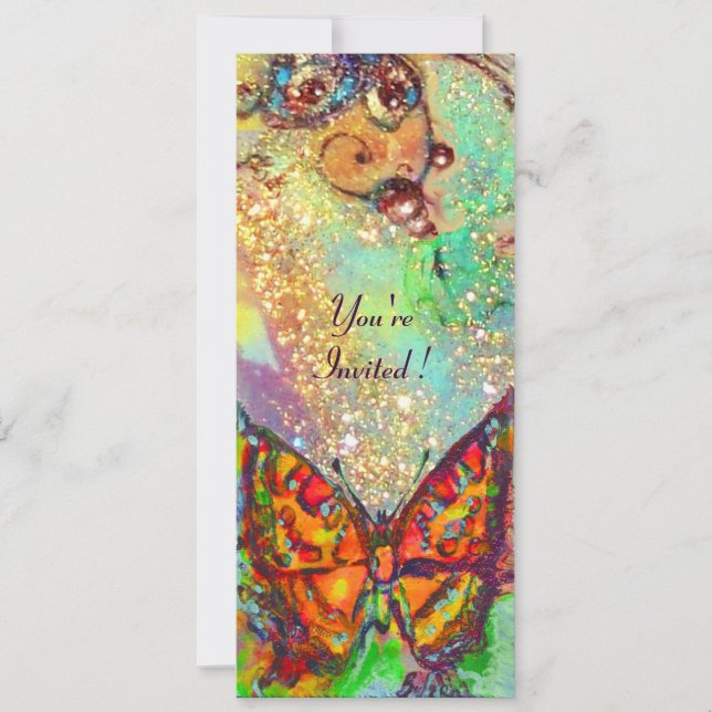 RED BUTTERFLY BLUE GREEN TEAL GOLD Floral Sweet 16 Invitation (Front)