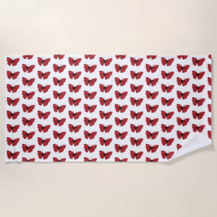 Red Butterfly Drawing Beach Towel