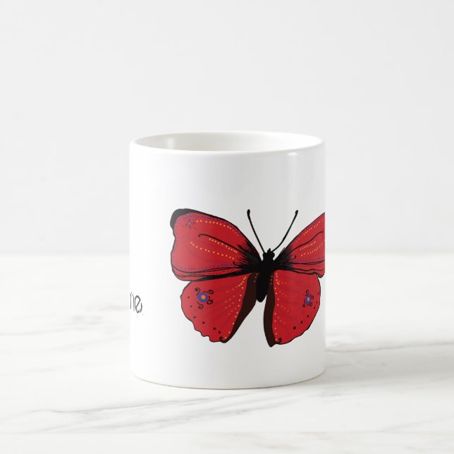 Red Butterfly Drawing Coffee Mug (Center)