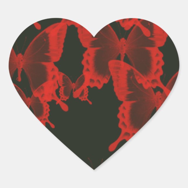red butterfly from dark night  background heart sticker (Front)
