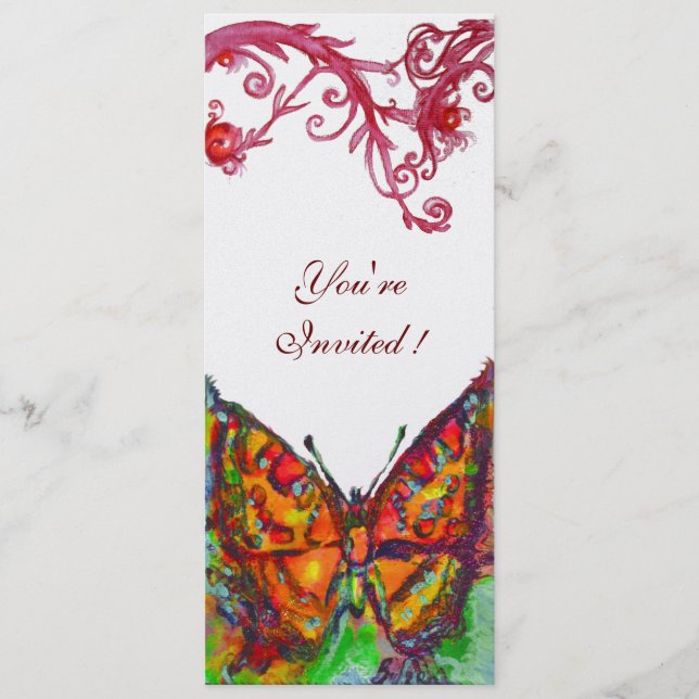 RED BUTTERFLY Gold Yellow Floral White Programme (Devant)