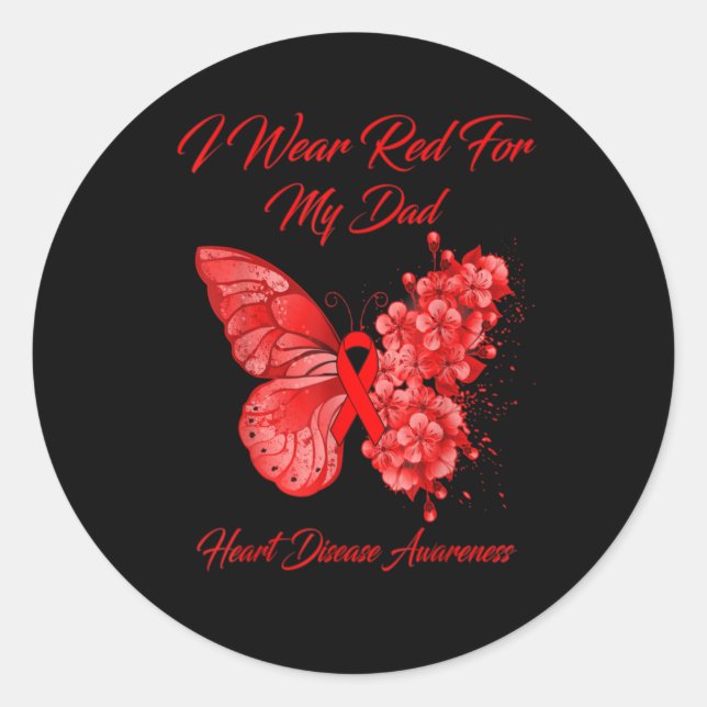 Red Butterfly Heart Disease Awareness Classic Round Sticker (Front)