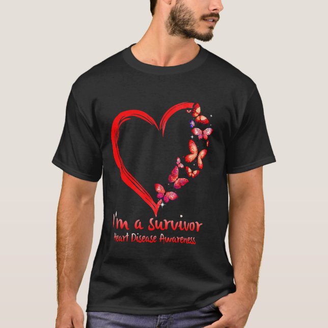 Red Butterfly Heart I M A Survivor Heart Disease A T-Shirt (Front)
