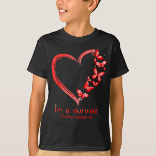 Red Butterfly Heart I'm A Survivor Stroke Awarenes T-Shirt