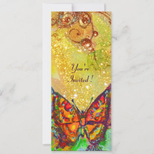 RED BUTTERFLY IN YELLOW BROWN GOLD SPARKLES INVITATION