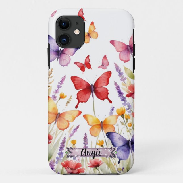 Red Butterfly Lavender Field iPhone / iPad case (Back)