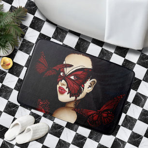 Red Butterfly Masquerade  Bath Mat