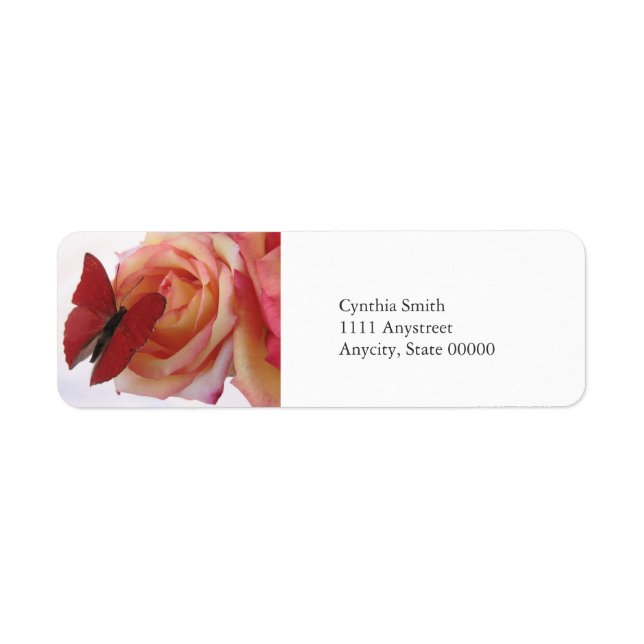 red butterfly on pink rose return address label (Front)