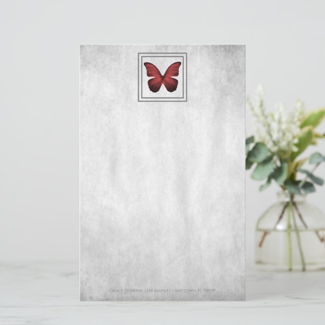 Red Butterfly Personalized Stationery (Standing Front)